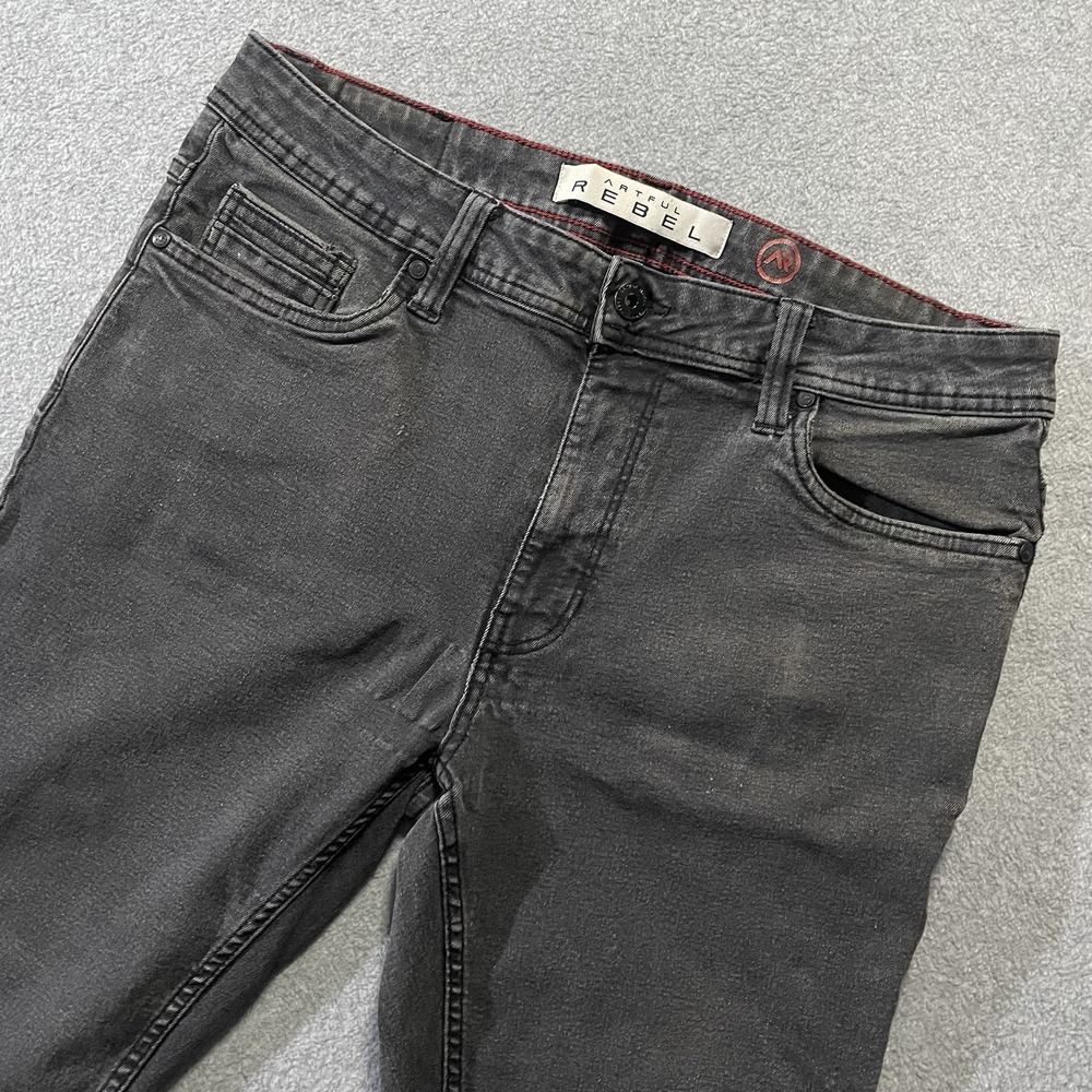 Artful Rebel Jax Slim Fit Jeans Mens Black Stretch Denim Pants 33x28.5